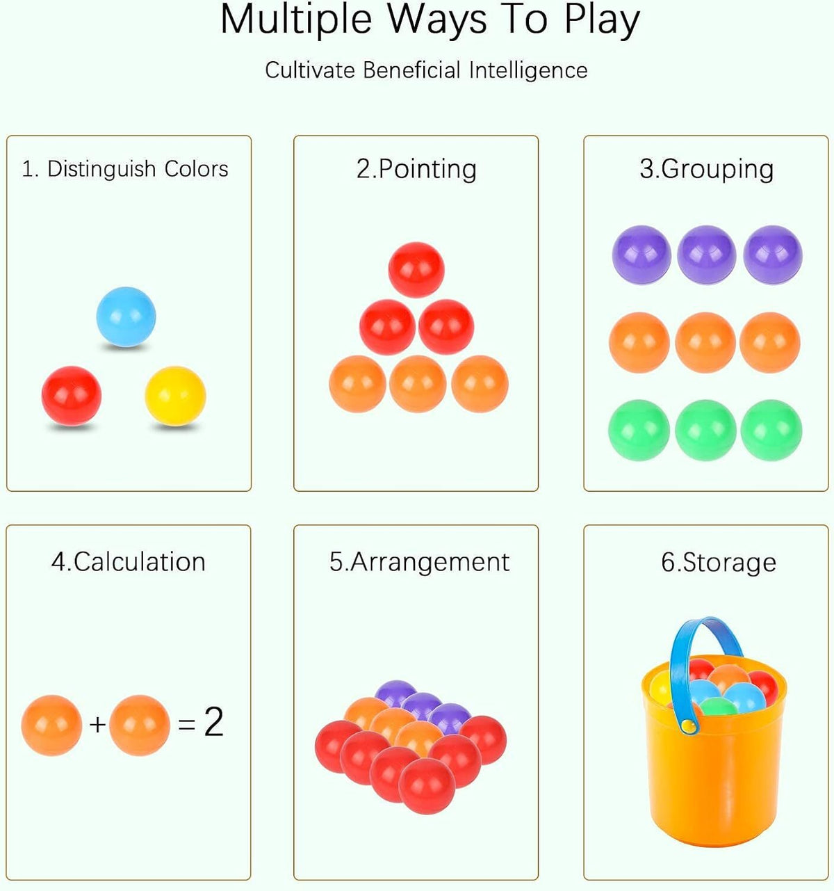Learning and play activities using multicolour ball pit balls