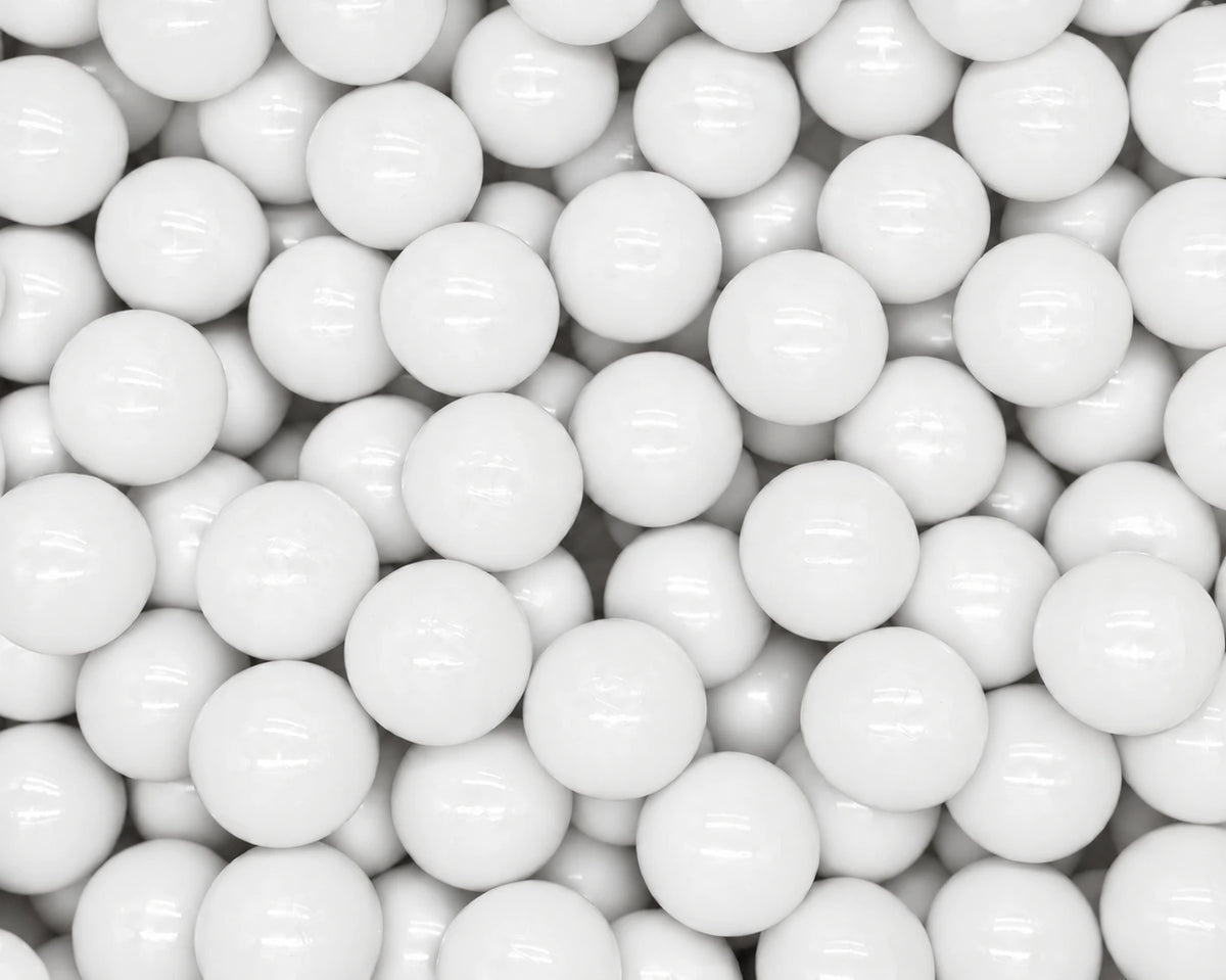 Close-up of white 8cm soft plastic ball pit balls for kids